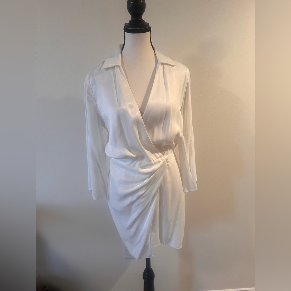 Zara White Satin Wrap Mini Dress